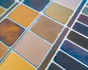 Aerial perspective of aquaculture ponds, Palmers Island, New South Wales, Australia