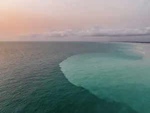 Aerial Beach Photography Prints: Aerial photo showing a water confluence in the Indian Ocean