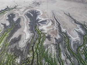 Abstract Aerial Art Prints: Aerial photograph showing river tributaries on a floodplain during the dry season