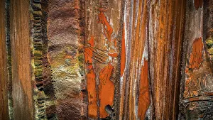 Abstract Aerial Art Prints: Aerial shot showing awe inspiring rock layers in an iron mine, Australia