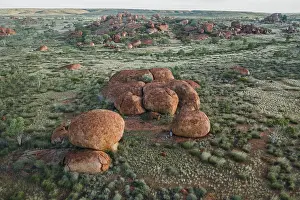 Aerial shot showing The Devils Marbles, Northern Territory, Australia