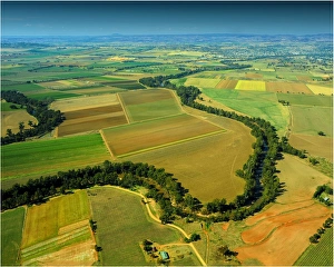 An Aerial view of the Australian countryside near Cowra, showing the vibrant colours of the Landscape An Aerial view of the Australian countryside near Cowra, showing the vibrant colours of the Landscape