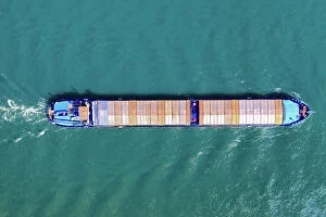 Images Dated 3rd August 2019: Aerial top view of a cargo container ship - transportation, import, export, logistics