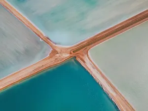 Aerial view at the centre of four salt ponds, Western Australia Aerial view at the centre of four salt ponds, Western Australia