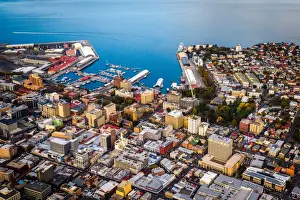 Aerial View Prints: Aerial View of downtown Hobart, Tasmania