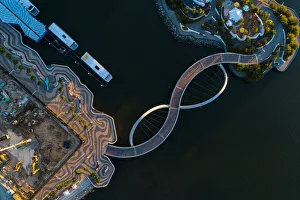 Aerial view over the footbridge at Elizabeth Quay Perth Western Australia Aerial view over the footbridge at Elizabeth Quay Perth Western Australia