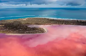 Aerial view of the Hutt Lagoon (pink lake) in australia