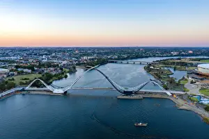 Aerial view of Matagarup Bridge at Sunset