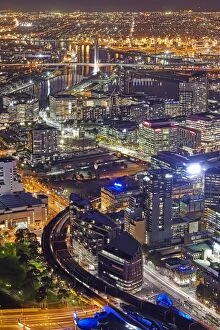 Images Dated 28th April 2011: Aerial view of Melbournes docklands area at night