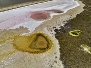Images Dated 2022 February: Aerial view of the natural patterns of the salty pink Lake MacDonnell in South Australia