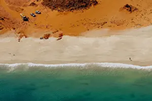 Aerial view of offroad vehicles at the stunning Cape Leveque in North Western Australia