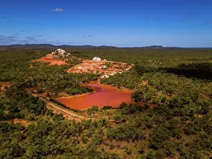 Abstract Aerial Art Prints: Aerial View of a Red Lake Near Mount Surprise in North Queensland, Australia