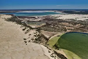 Aerial view of Sand dunes and lake at Point Sinclair - Penong, South Australia