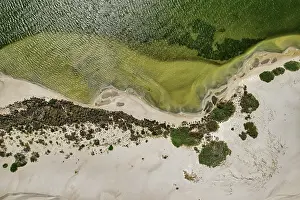 : Aerial view of Sand dunes and lake at Point Sinclair - Penong, South Australia