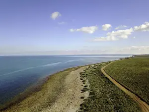 Aerial view along the South Australian coastline just south of Point Lowly where the giant cuttlefish migration happens. The dirt road visible is known as Cuttlefish Drive