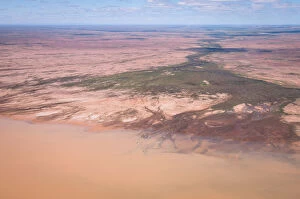 Kerry Whitworth Photography Collection: Aerial view of Strezlecki Desert flood, Australia