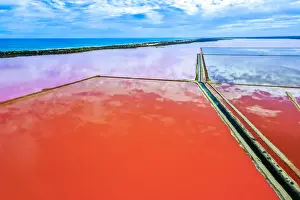 Aerial view over the stunning colourful lake at Hutt lagoon. Port Gregory, Western Australia
