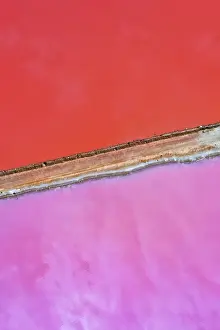 Aerial view over the stunning colourful lake at Hutt lagoon. Port Gregory, Western Australia