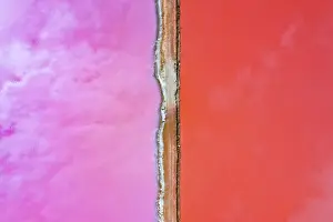 Aerial view over the stunning colourful lake at Hutt lagoon. Port Gregory, Western Australia