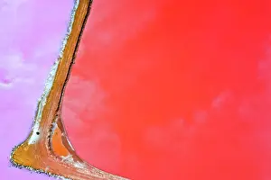 Aerial view over the stunning colourful lake at Hutt lagoon. Port Gregory, Western Australia