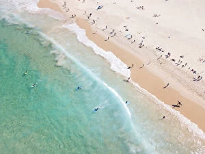 Images Dated 2018 August: Aerial view of Surfers and people at Iconic Bondi Beach Australia