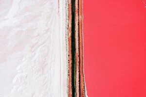 Hutt Lagoon (Pink Lake) Collection: Aerial view of white and pink salt lake, Western Australia