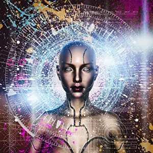 One Young Woman Only Prints: ai, ar, artificial intelligence, augmented reality, beaming, beauty, blueprint, close up