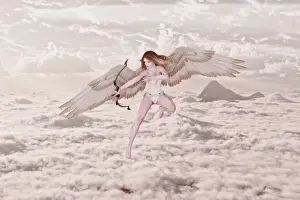 Brunette Prints: aiming, angel, ar, arrow, assistance, augmented reality, barefoot, bow, brunette