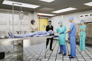 Office Prints: alien, autopsy, business, businessman, co-worker, color image, concept, curiosity