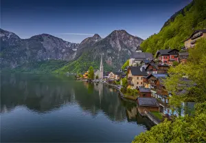 The Alpine village of Hallstatt in the central mountain region of Austria