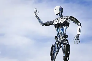 android, arm outstretched, cloud, color image, concept, copy space, day, digital composite