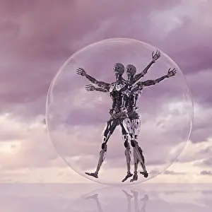 Transparent Prints: android, arms outstretched, bubble, cloud, color image, concept, copy space, day