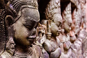 Images Dated 2013 November: Angkor Wat Temple Wall Faces Detail
