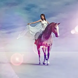 One Young Woman Only Prints: animals, beauty, bonding, brunette, color image, computer graphic, concept, copy space