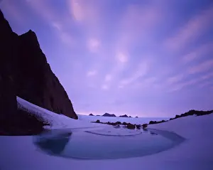 Ted Mead Landscape, Nature And Wildlife Photography Prints: Antarctica, Frames Mountains, Melt Lake below Masson Range, dusk