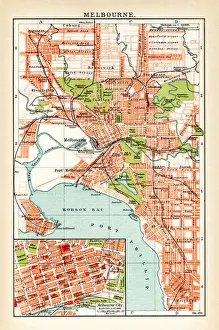 Images Dated 2021 September: Antique map of Melbourne Australia 1896