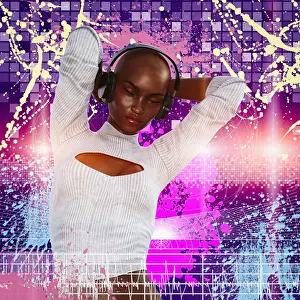 Music Prints: ar, arms raised, augmented reality, bald, beauty, close up, color image, concept