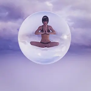 Brunette Prints: ar, augmented reality, barefoot, bra, brunette, bubble, calm, circle, cloud, color image