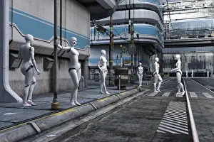 Pedestrian Prints: ar, augmented reality, beauty, bus station, city, color image, computer graphic, concept