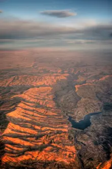 Arabian mountains and sands aerial sunset view
