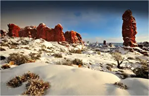 Arches National Park in Utah, South-western United States, with a mantle of rare winter snow