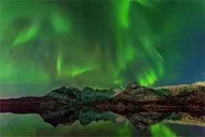 Arctic Prints: Aurora Borealis or Northern Lights in the Lofoten Peninsular, Arctic circle, Norway