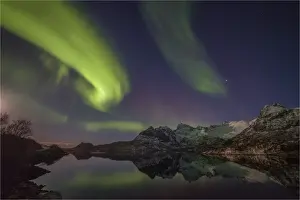 Arctic Prints: Aurora Borealis or Northern Lights in the Lofoten Peninsular, Arctic circle, Norway