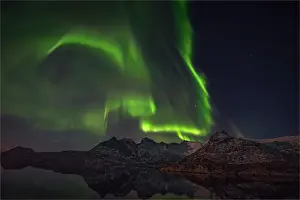Arctic Prints: Aurora Borealis or Northern Lights in the Lofoten Peninsular, Arctic circle, Norway