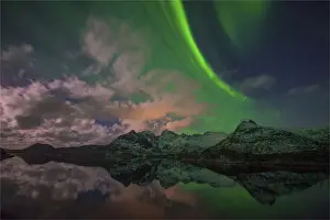 Aurora Borealis or Northern Lights in the Lofoten Peninsular, Arctic circle, Norway