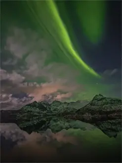 Arctic Prints: Aurora Borealis or Northern Lights in the Lofoten Peninsular, Arctic circle, Norway