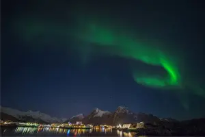 Arctic Prints: Aurora Borealis or Northern Lights in the Lofoten Peninsular, Arctic circle, Norway