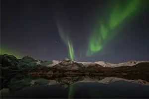Arctic Prints: Aurora Borealis or Northern Lights in the Lofoten Peninsular, Arctic circle, Norway