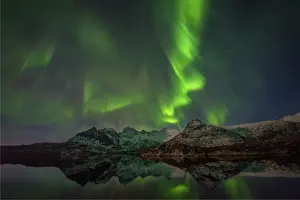 Arctic Prints: Aurora Borealis or Northern Lights in the Lofoten Peninsular, Arctic circle, Norway