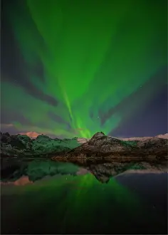 Arctic Prints: Aurora Borealis or Northern Lights in the Lofoten Peninsular, Arctic circle, Norway